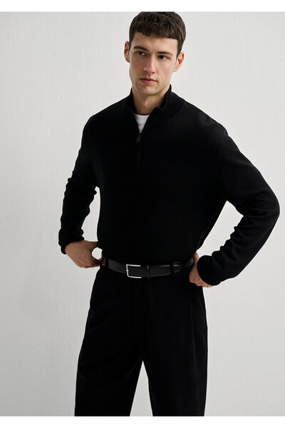 Mavi Μαύρο κασμίρ πουλόβερ με κανονική εφαρμογή με ημιφερμουάρ - 0710247 -900