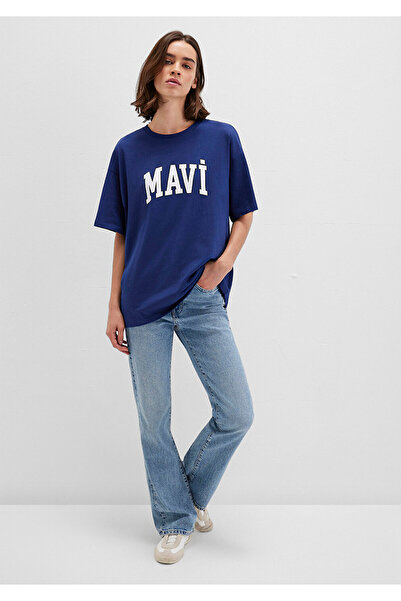 Mavi Marineblaues T-Shirt mit Logo-Print, Übergröße/weiter Schnitt 1600843-70722