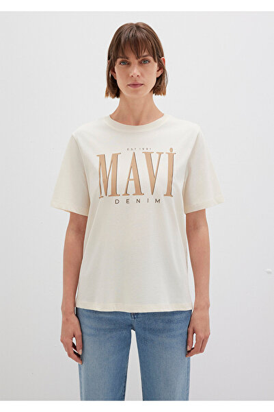 Mavi Beigefarbenes T-Shirt mit Logo-Print, normale Passform / normaler Schnitt 1611990-70008
