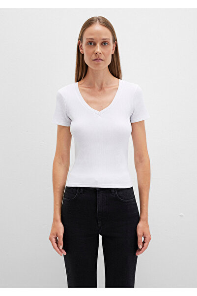 Mavi Tricou alb de bază cu decolteu în V, croiat 1601040 -620