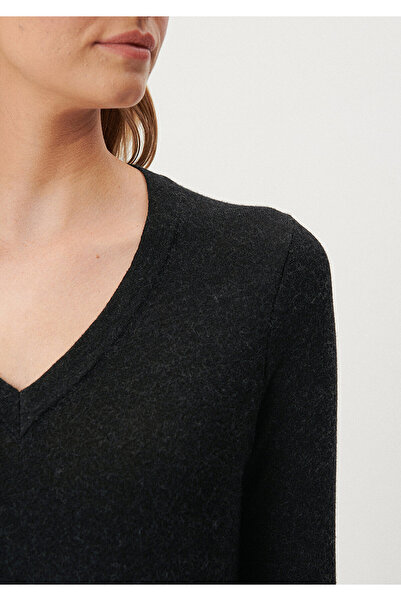 Mavi Yün Karışımlı V Yaka Antrasit Kazak Slim Fit / Dar Kesim 1710400-86422