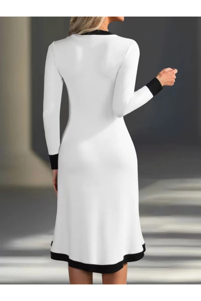 BÜŞRA TEZEL MODA Women's Long Sleeve V Neck Buttoned Midi Modal Dress