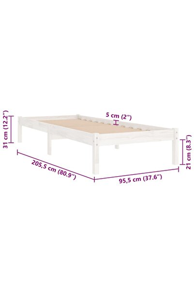 vidaxl 810003 Bed Frame without Mattress White Solid Wood 90x200 cm