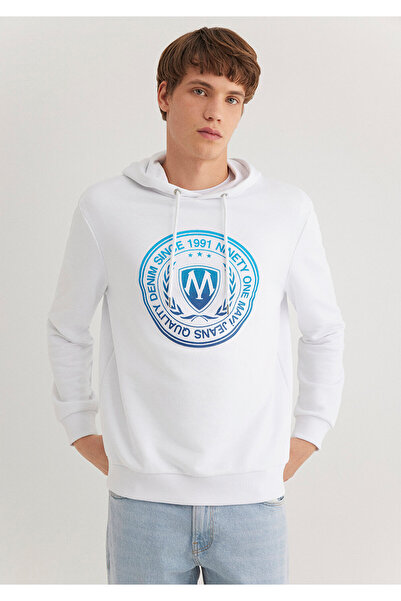 Mavi Weißes Kapuzen-Sweatshirt mit Siegel-Logo-Aufdruck 0611721 -620