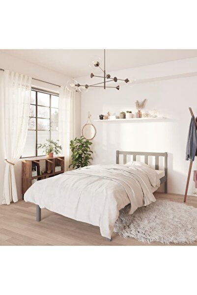 vidaxl 810069 هيكل سرير بدون مرتبة من الخشب الصلب الرمادي 90x200 سم