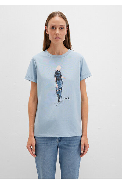 Mavi Tricou Istanbul cu imprimeu pentru fete din denim, cu croiala normală / croială normală 1610222-70816