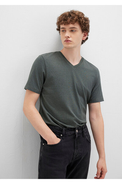 Mavi Stretch V-Neck Πράσινο Basic T-Shirt Εφαρμοσμένο / Εφαρμοσμένο κόψιμο 061748 -25752