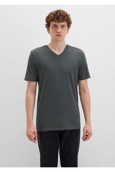 Mavi Stretch V-Neck Πράσινο Basic T-Shirt Εφαρμοσμένο / Εφαρμοσμένο κόψιμο 061748 -25752