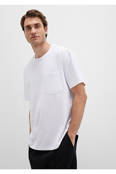 Mavi Weißes Basic-T-Shirt mit Taschendetail, lockere Passform / lockere, entspannte Passform 066248 -620