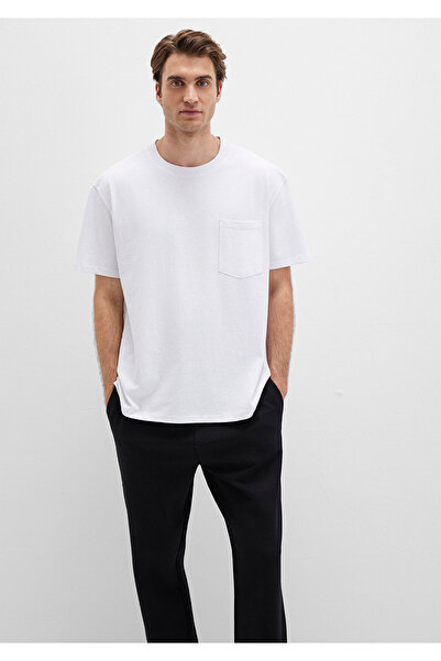 Mavi Weißes Basic-T-Shirt mit Taschendetail, lockere Passform / lockere, entspannte Passform 066248 -620