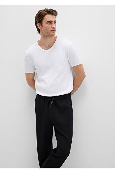 Mavi Weißes tailliertes T-Shirt mit V-Ausschnitt und Rippenmuster -063748-620