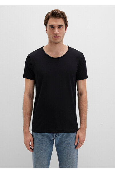 Mavi Schwarzes T-Shirt mit Kragen und tailliertem Schnitt 064019 -20933