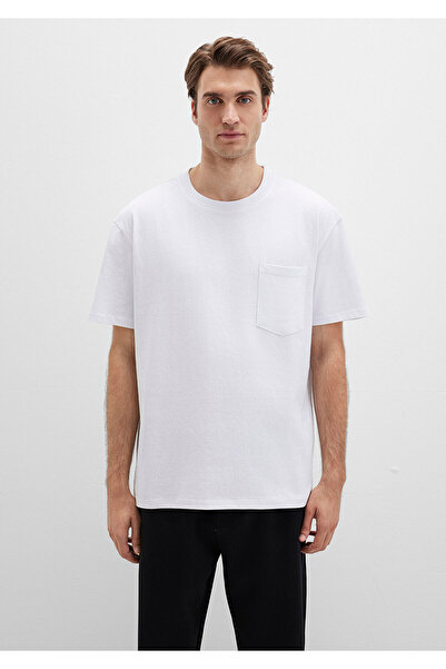 Mavi Weißes Basic-T-Shirt mit Taschendetail, lockere Passform / lockere, entspannte Passform 066248 -620