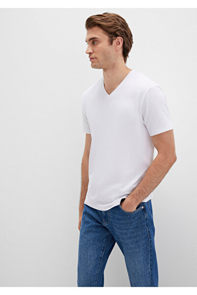 Mavi Weißes Stretch-T-Shirt mit V-Ausschnitt - Taillierter Schnitt061748-620