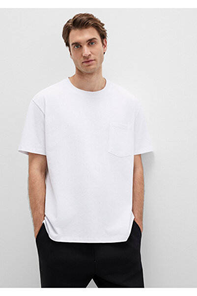 Mavi Weißes Basic-T-Shirt mit Taschendetail, lockere Passform / lockere, entspannte Passform 066248 -620