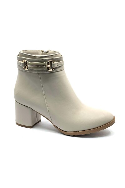 KOCAMANLAR Feles Classic Heeled Women's Boots with Thin Stone Buckle on the S...