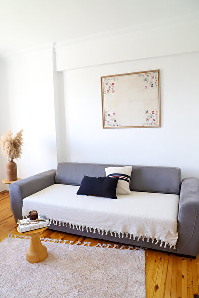 PARELDA HOME Cream (Ekru) Star Floor Covering Sofa Cover/Armchair Cover 115X200