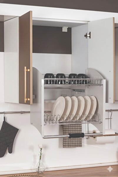 Keskin Metal Tasarım DOLAP İÇİ ASANSÖRLÜ TABAKLIKVE RAF 70 CM (BEYAZ)