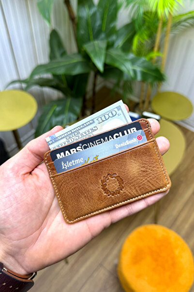 CüzCan Unisex Crazy Taba Mini Design Hakiki Deri Kartlık Cüzdan ( Erkek - Kad...