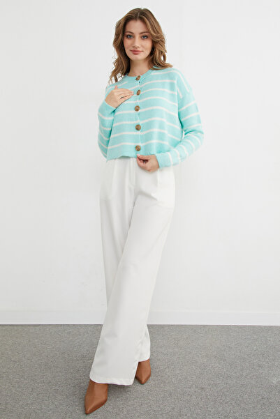 Fulla Moda Striped Buttoned Knitwear Cardigan