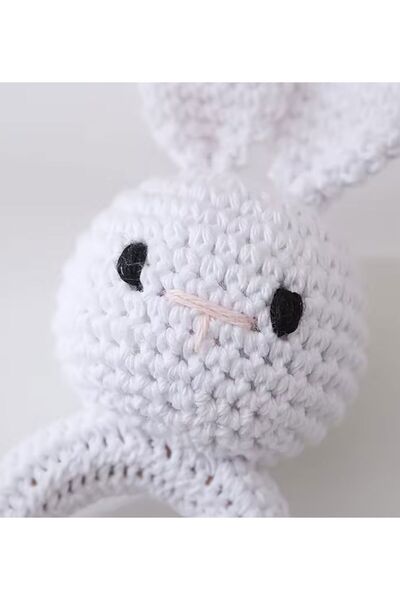 Pitikot Pitikot® Rattle and Teething Toy – Hand Crocheted Bunny with Wooden Ring