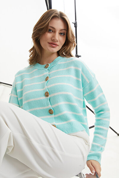 Fulla Moda Striped Buttoned Knitwear Cardigan