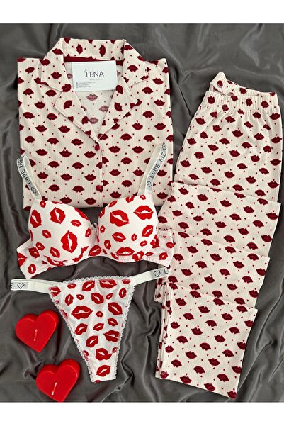 Lena Homewears Σετ πιτζάμες Berlin K πλέξη ριμπ με σχέδια με γυναικεία εσώρουχα