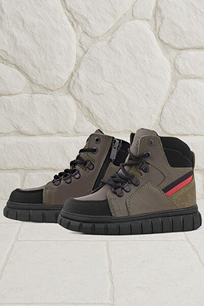 Rakerplus Genuine Leather Khaki Green Zippered Boys' Boots