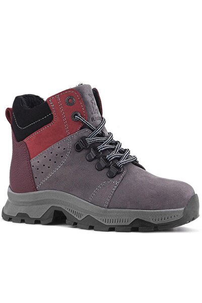 Rakerplus Genuine Leather Gray Claret Red Zippered Trekking Children's Boots