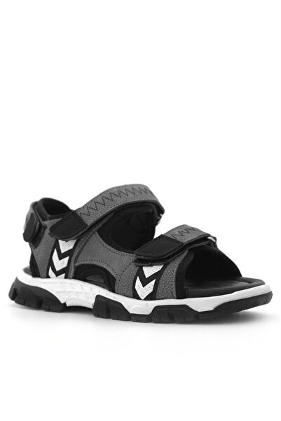 Rakerplus Genuine Leather Gray Black Velcro Boys Sandals