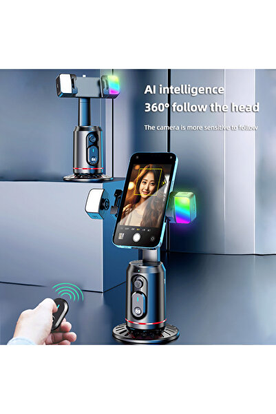Kiboule Face Tracking Tripod - No App, 360° Rotation Mobile Mount with Fill Light & Remote