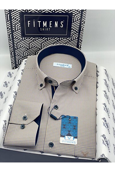 Fitmens قميص رجالي كلاسيكي بأكمام طويلة وياقة مربعة وأزرار مع صندوق هدايا FS-002273 - أصفر