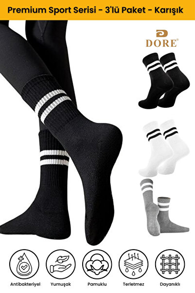 Dore Γνήσιες αθλητικές και casual κάλτσες Unisex 3 ζευγαριών Premium Cotton Tennis College Long Conch για ενήλικες με ρίγες