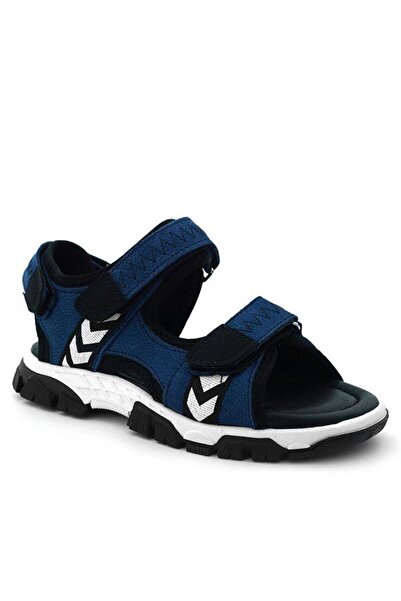 Rakerplus Genuine Leather Blue Black Velcro Boys Sandals