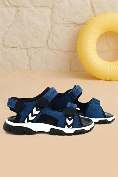 Rakerplus Genuine Leather Blue Black Velcro Boys Sandals