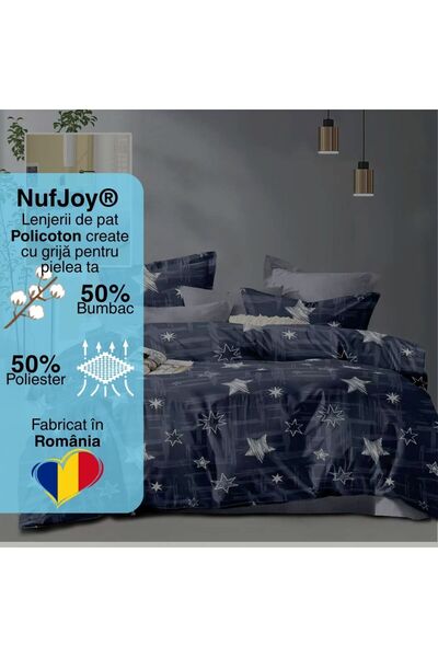 NufJoy Policotton Double Bedding Set 4 pcs Stars Blue-Petrol (230x250, 200x230, 2x50x70)