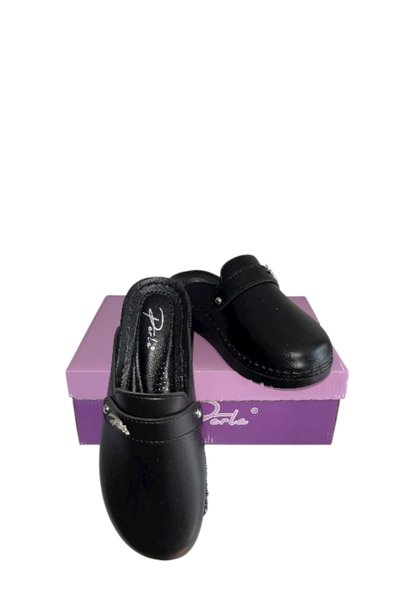 Perla Ayder Black Closed-Toe Hospital Factory Workplace Indoor Orthopedic Sabo Slippers