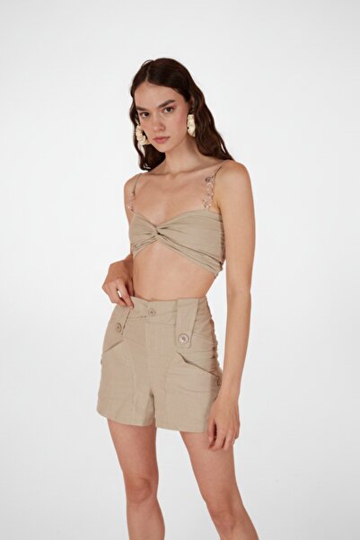 HOLLY LOLLY Κοτον ύφασμα Διαφανής Ανατολή Αλυσίδα Λεπτομερής Μπλούζα Μπεζ