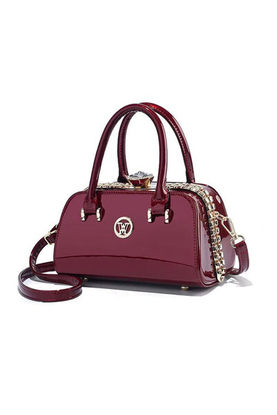 dorbe glossy burgundy handbag with chain detail