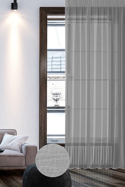 GOCCIA HOME Keten Görünümlü Düz Tül Perde Pilesiz Gri