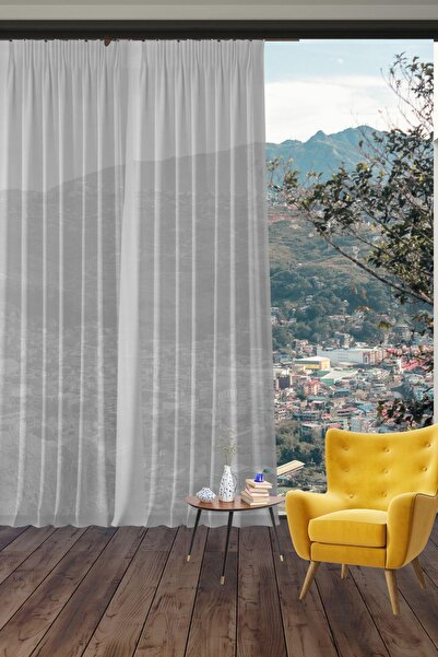 GOCCIA HOME Parlak Vual Düz Tül Perde Krem