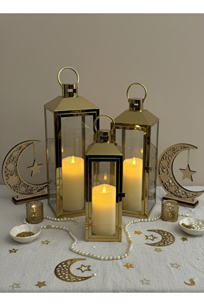 Living طقم فوانيس رمضان، 3 قطع، ذهبي