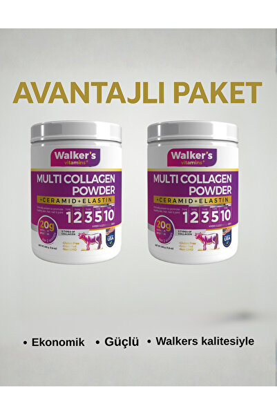 Walker's Vitamins Walker`S 100% Pure and Natural Double Hydrolyzed Collagen with Ceramide, Elastin, Cranberry (2 Boxes)