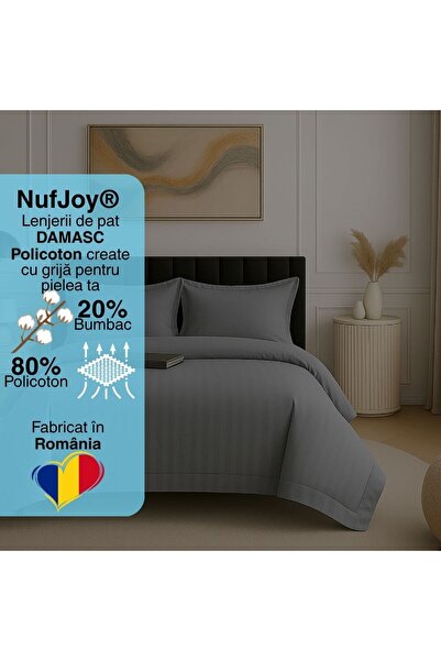 NufJoy Damask Policotton Double Bed Linen Set 4 pcs XXL, Grey