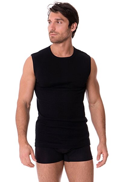 DOREA Men's Black 2 Pieces Cotton Ribbed Sleeveless O Neck Undershirt