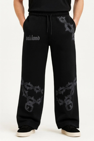 ARONA Mdb Men's Three Thread Cotton B Printed Pocket Jogger Buggy Pantalon O Oversized Mold Black