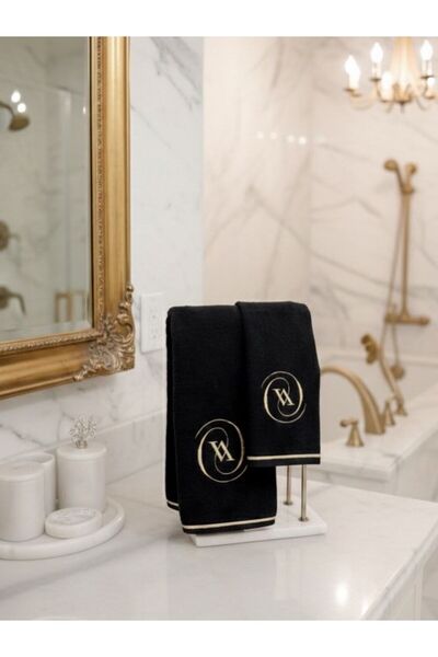 Nur Homing V Letter Black Towel Set of 2 Gold