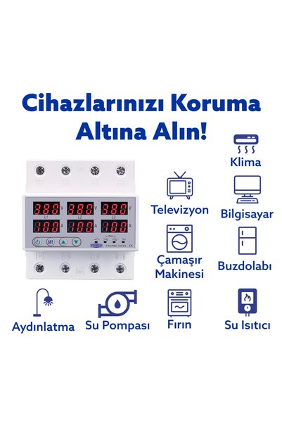 TOMZN Trifaz 380V 100A Gerilim ve Akım Koruma Rölesi Yüksek Alçak Voltaj Koruyucu Röle - Sanayi Tipi