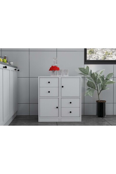 Nettrends Çekmeceli Kapaklı Beyaz Çok Amaçlı Dolap 65,4 Cm Çıtasız Ça-d-1106-ç