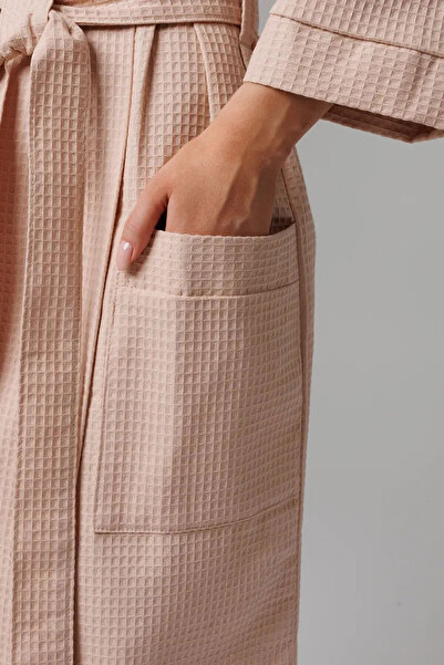 VAROL Μπουρνούζι με υφή πικέ καφέ γαλακτώδους χρώματος – Υπεραποθέματα εξαγωγής, One Size